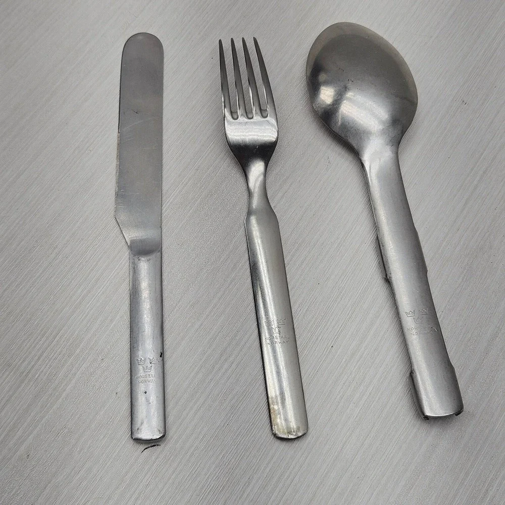 Swedish Army Vintage 3pc Travel Camping Cutlery Set Stainless Steel